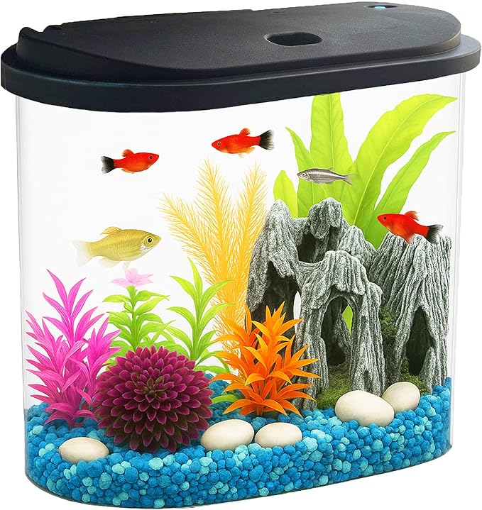 Koller Products Aquarium Fish Tank 4.5 Gallon Starter kit, Self Cleaning System Efficiency Filter 7 Color LED Lights and Timer, Plastic Small Fish Tank for Betta Guppies Neon Snail Ornamental Shrimp