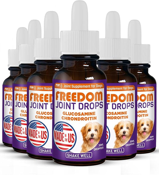 Freedom Joint Drops - Dog Joint Support Supplement with Human-Grade Ingredients - No Fillers, Preservatives, Additives, or Artificial Ingredients, 6 30 ml Droppers