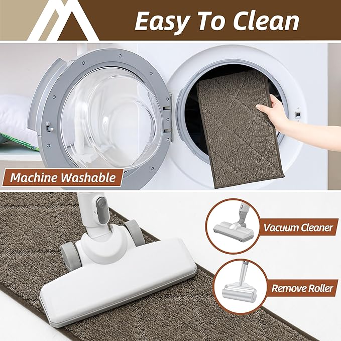 COSY HOMEER Stair Treads for Wooden Steps 9"x28" Washable Indoor Carpet Stair Treads Non Slip Soft Polyester Stair Carpet Tread Reusable Stair Runner Rugs for Kids, Elders,Pets,Light Brown,15pcs