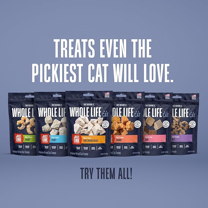 Whole Life Cat Just One Turkey Freeze Dried Cat Treats - Human Grade High Protein Food, Healthy Training Snacks, Freeze Dried Turkey Food Toppers, USA Made Natural Treats - 2.5 oz (Pack of 1)