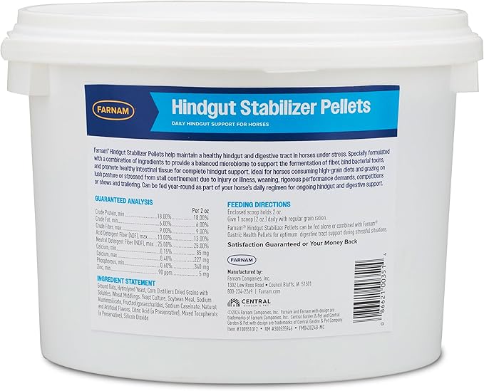 Farnam Hindgut Stabilizer Pellets, Daily Digestive & Immune Supplement for Horses Helps Maintain a Balanced Microbiome for Optimal Digestion