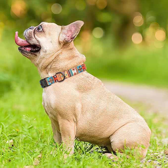 HEELE Dog Collar, Adjustable Soft Dog Collar for Small Medium Large Dogs,Floral Patterned Puppy Collars with Quick Release Buckle M Length 13.39''-20.87''
