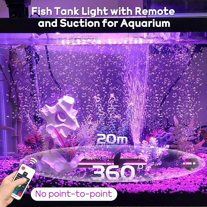 Submersible Bubble Aquarium Light：Multicolor RGB Fish Tank Light with Remote Timer & Adjustable Brightness for Pet Plants Grow - Waterproof Submersible Led Lights for 5-10In Saltwater Tanks