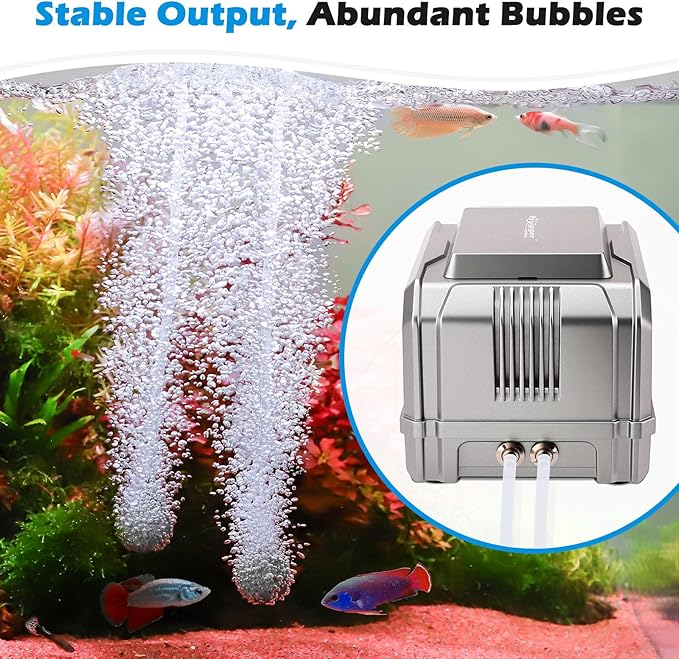 hygger 5W/8W Aquarium Air Pump: Powerful Adjustable Fish Tank Air Pump, Dual Outlets Oxygen Aerator, Oxygen Pump for Up to 200 Gallons Aquariums, for Freshwater, Saltwater, Hydroponics