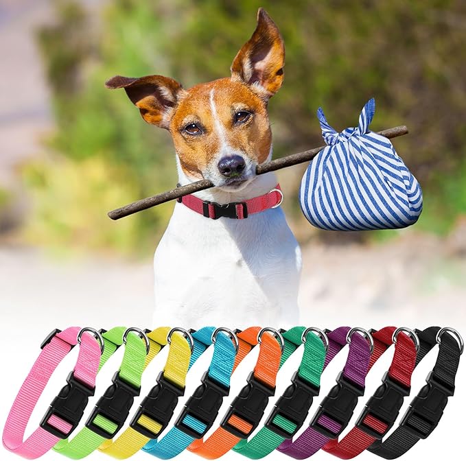 9 Pieces Adjustable Dog Collar for Animal, Soft Nylon Pets Puppy Collar with Quick Release Buckle Holder Bulk for Dogs Walking Running Training(Medium,Bright Colors)