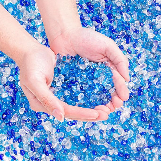 Keedolla 15 Oz Blue Mix Aquarium Glass Pebbles Stones Fish Tank Rocks Gravel, Aquarium Rocks Glass Gems Stones for Crafts, Vase Fillers, Garden, Succulent Plants Decor