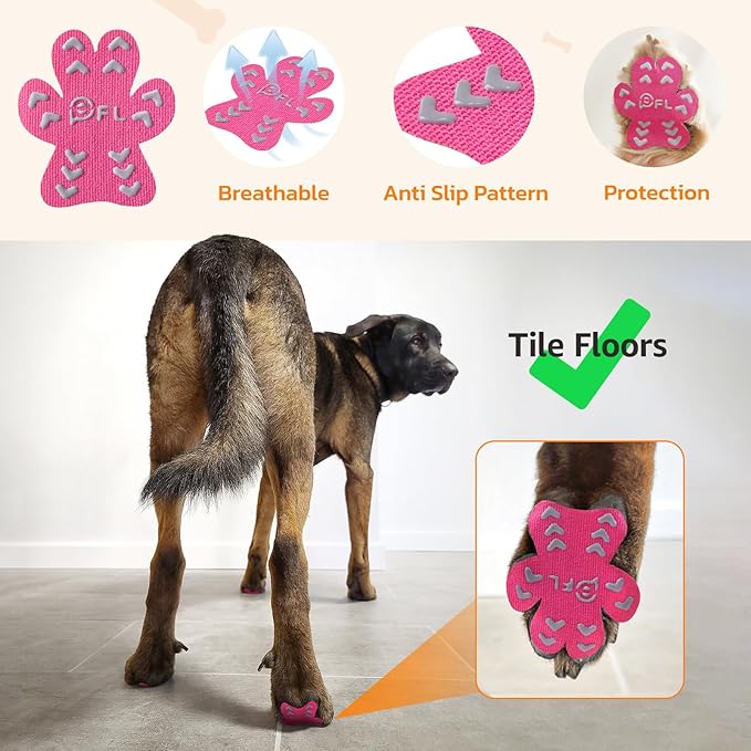 Anti-Slip Dog Paw Protector Pads for Senior Dogs, Dog Paw Pink Stickers with Strong Traction on Hardwood Floor, Dog Essentials,12sets(48pcs) S(4-10lbs)
