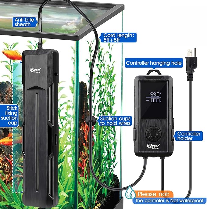 hygger Aquarium Heater 500W/800W/1000W,Fish Tank Heater with Danger Warning Automatically Stops Heating System and Digital LED Controller,for Freshwater or Saltwater 60-135 Gallon Tank