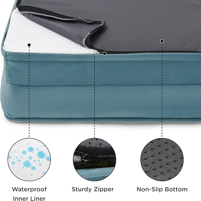 Bedsure L Plus Orthopedic Dog Bed for Large Dogs - Washable Dog Cat Bed Waterproof, L Plus Big Comfort Dogs Couch Sofa with Washable Removable Cover, Pet Bed with Nonskid Bottom, Dune Haze Blue, 38"