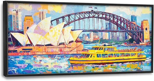 Extra Large Sydney Opera House Framed Wall Art for Living Room,Oversized Abstract Harbour Bridge Cityscape Pictures Wall Decor,Canvas Print Painting Modern Artwork Bedroom Office Bathroom 60L" x 30W"