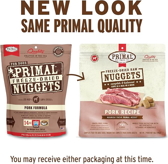 Primal Freeze Dried Raw Dog Food Nuggets, Pork, Complete & Balanced Meal, Also Use as Topper or Treat, Premium, Healthy, Grain Free, High Protein Raw Dog Food, 14 oz (Pack of 4)