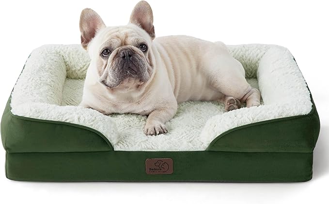 Bedsure Orthopedic Dog Bed Medium Size Dogs - Washable Medium Dog Cat Bed Waterproof, Comfort Pet Couch Sofa with Washable Removable Cover, Pets Bed with Nonskid Bottom, Plush-Green, 28"