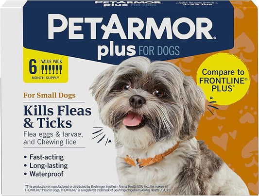 PetArmor Plus for Dogs Flea and Tick Prevention for Dogs, Long-Lasting & Fast-Acting Topical Dog Flea Treatment, 6 Count, small