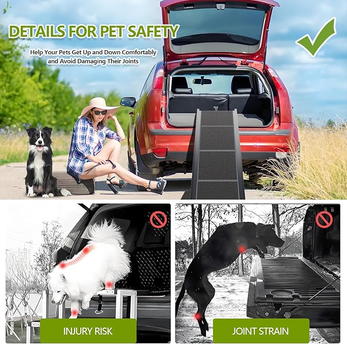 Dog Ramp for Cars SUV Truck-17.3x71in Heavy Duty Foldable Wide Outdoor Pet Stairs with Non-Slip Surface Portable Folding Design for Large Dogs Up to 250lbs (63" L x 17.3" W)