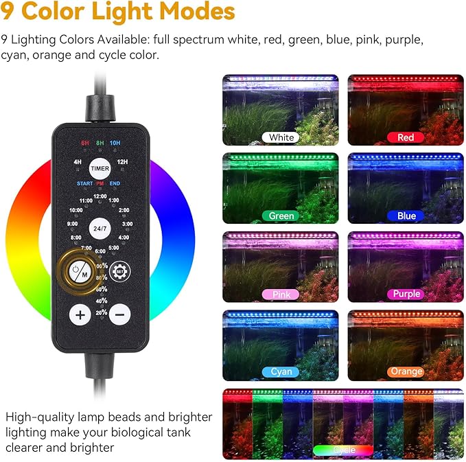 hygger 18W LED Aquarium Light, 18-24 Inch Fish Tank Light with Timer Auto On/Off, Sunrise Sunset Mode, Adjustable Brightness and Colors, Full Spectrum Light with Extendable Brackets for Freshwater