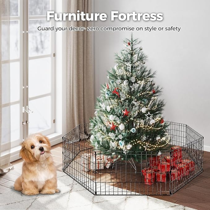 Foldable Dog Playpen 24" Height 8 Panels Metal Exercise Pen No Door - Indoor/Outdoor Puppy Playpen for Small Dogs, Portable Pet Fence for Yard Garden Camping, Black