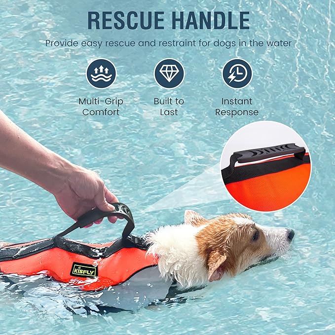 Dog Life Vest for Swimming and Boating - Adjustable Reflective Flotation Jacket, High Buoyancy Life Jacket for Dogs with Rescue Handle, Small Dog Safety Gear for Pool, Beach(S, Orange)