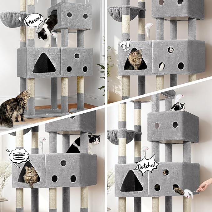 Globlazer Extra Large Cat Tower, 81-inch Tall Cat Tree for Big Cats 20 lbs, XXL Heavy Duty Cat Scratching Tower for Indoor Adult Cats with 3 Cat Condos, 8 Scratching Posts, F81, Light Grey