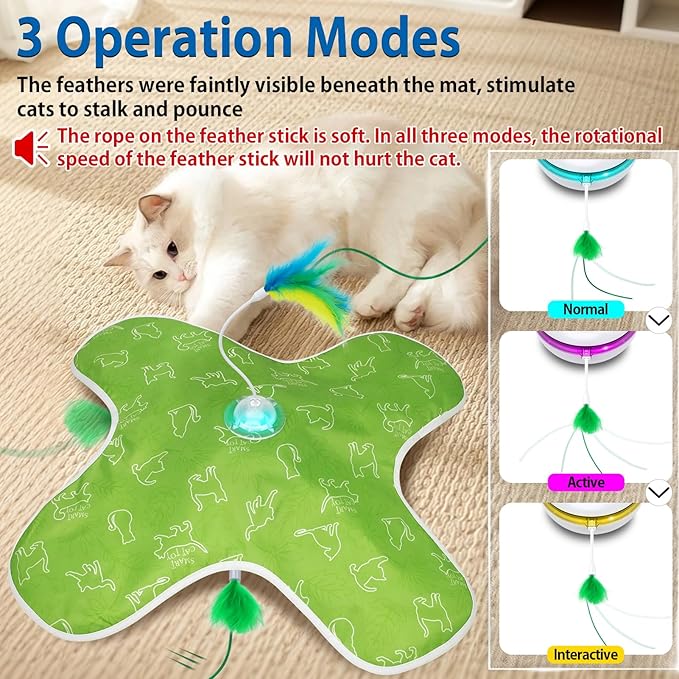 Interactive Cat Toys Rechargeable, Hide and Seek Kitten Toy with Touch Activated, Moving Concealed Feather, Tumbler Toy Design, Automatic Cat Toys for Indoor Cats to Chase and Exercise