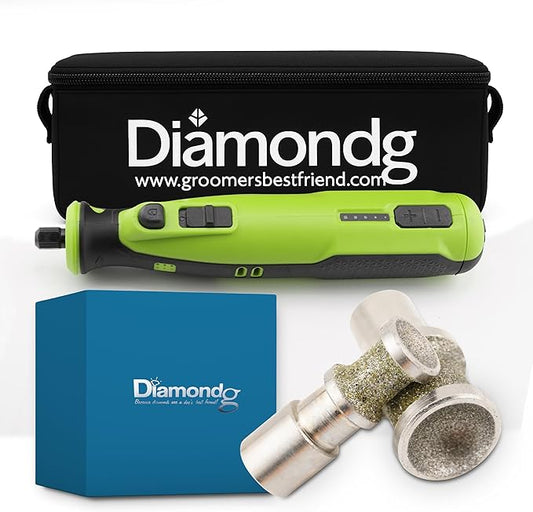 Diamondg Cordless Dog Nail Grinder with Quiet Sound & LED Tip for Large & Small Dogs, 4hrs. Runtime, 2 Bits Included, Green