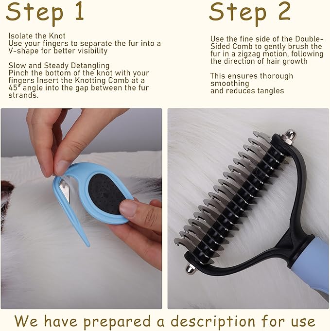 Upgraded Cat & Dog Knotting Comb + Grooming Kit – Hidden Blade Safe Tangle Remover, Non-Slip Handle, Includes 4 Knotting Combs & 1 Pet Grooming Brush
