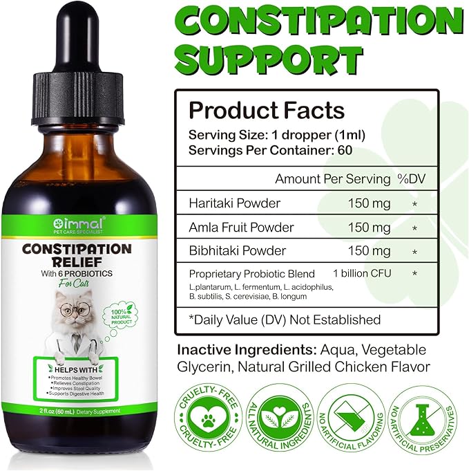Cat Constipation Relief, Liquid Drops Supports Laxative Relief, Cat Herbal Supplements, Stool Softener Laxative Constipation Relief, Chicken Flavour- 60ml / 2 fl.oz