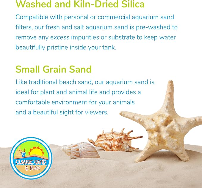 CLASSIC SAND & PLAY Natural Aquarium Sand for Freshwater and Saltwater Tanks, 40 lb. Bag, Improves Filter Life and Filtration Process, Pre-Washed Fine Sand, Red