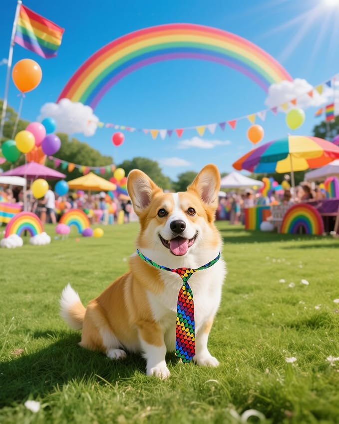 PET SHOW 10 Pack Pride Month Dog Ties Neckties for Large Medium Dogs Rainbow Neck Ties Bowties Girl Boy Pets LGBT Costumes Dog Adjustable Holiday Grooming Accessories Wedding Party Gift Favor