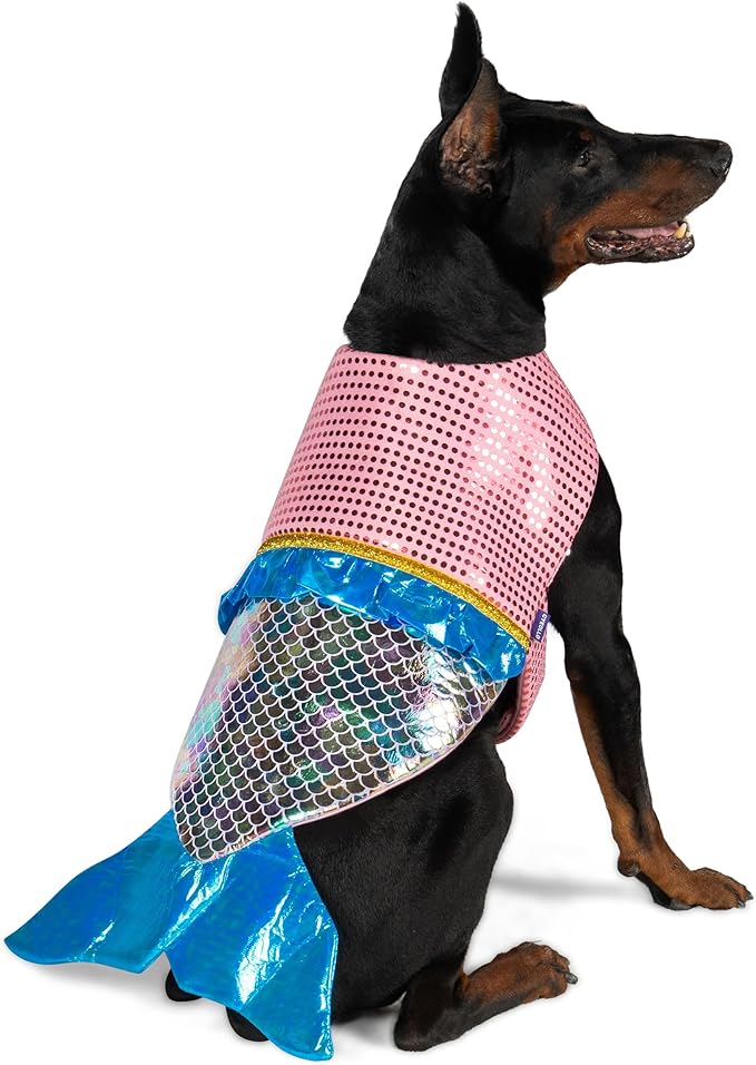 cyeollo Dog Costumes for Large Dogs Sparkly Mermaid Cosplay Clothes Pet Costme Birthday Party Outfit Dog Halloween Costumes Size XL