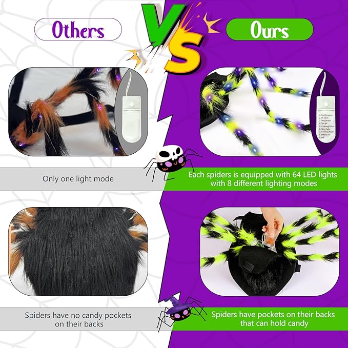 OurWarm Dog Halloween Costumes for Pet 64 LED Furry Large Dog Spider Costume Funny Pet Costumes for Medium Big Dogs Halloween Party Decor Puppy Pets Outfits Cosplay