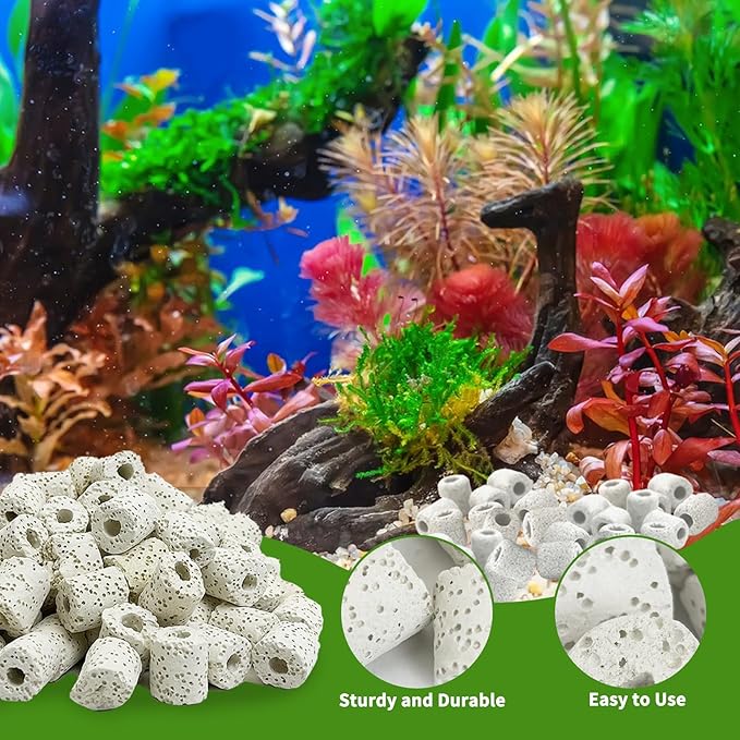 Hamiledyi 4 LB Aquarium Filter Media Bio Balls Ceramic Rings Media with Mesh Bag for Fish Tank and Pond Canister Biological Biofilter Filter (White)