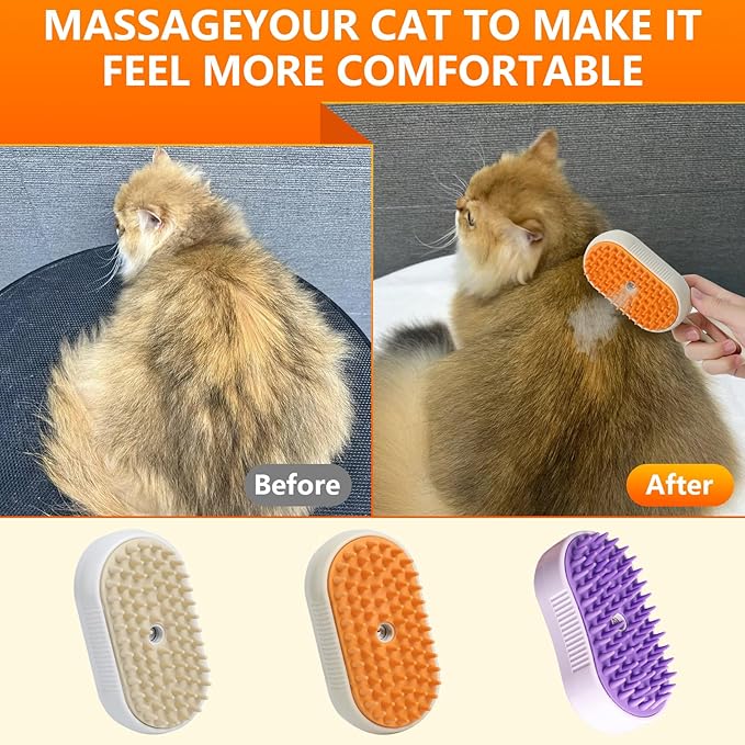 4-in-1 Cat Grooming Steam Brush, Pet Hair Shedding, Massage, Cleaning, Combing (white)