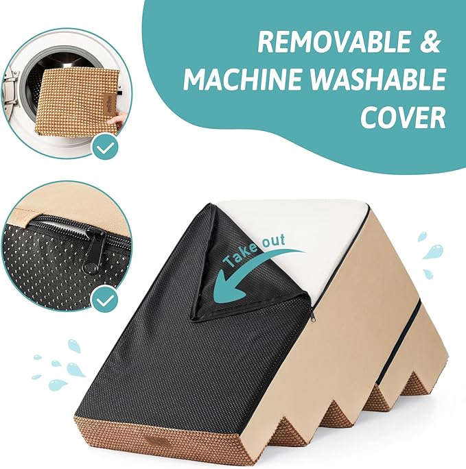 Dog Stairs for Small Dogs, 5 Tier Removable Wider Pet Stairs for Couch and Bed, 23.6" H Non-Slip Dog Steps for Puppies and Old Cats with Support Board, 29.5x19.7x23.6 inch, Light Brown