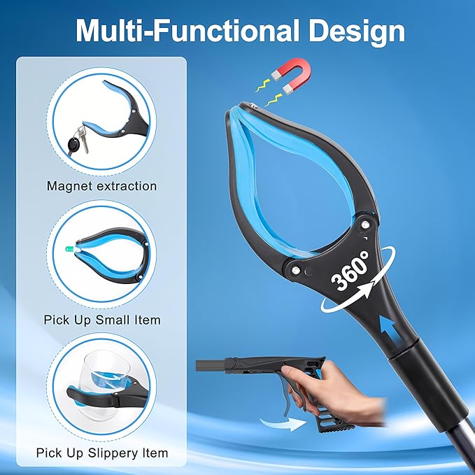 Grabber Reacher Tool - 32” Extra Long Foldable Gripper and Reaching Tool - Heavy Duty Pick Up Stick Grabbers for Seniors, Trash, Surgery Recovery Must Haves Gifts (Black Blue)