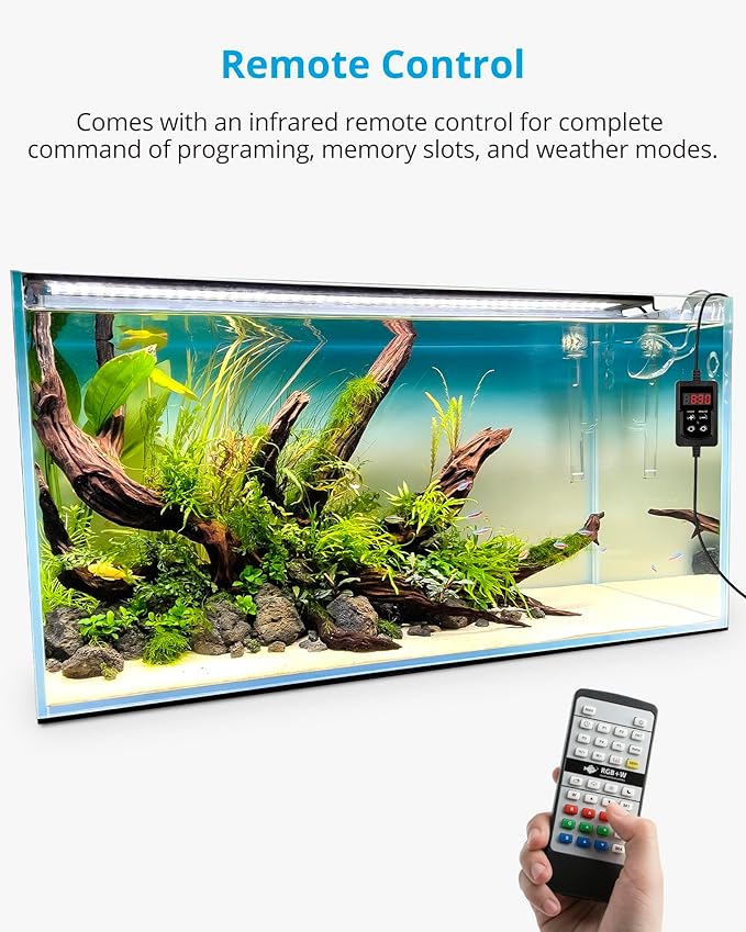 NICREW RGB+W 24/7 LED Aquarium Light with Controller, Full Spectrum Fish Tank Light for Planted Freshwater Tanks, Planted Aquarium Light with Extendable Brackets to 18-24 Inches, 17 Watts