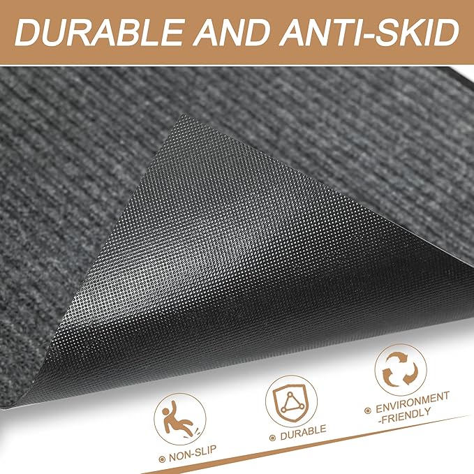 Durable Front Door Mat, Heavy Duty Indoor Outdoor Doormat, 60” x 36” Low Profile Outdoor Mats for Home Entrance, Stain and Fade Resistant Shoe Scraper Mat, Ideal for High Traffic Area