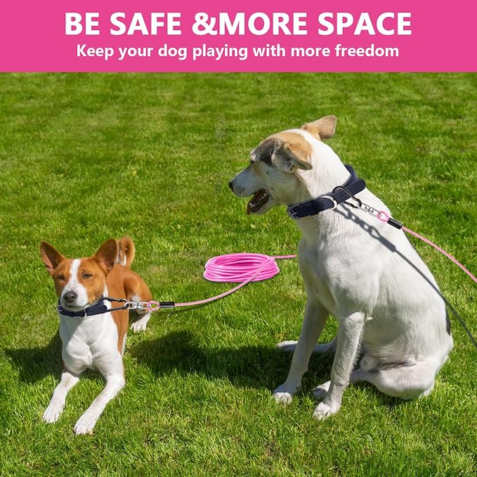 Dog Tie Out Cable 15FT-500Lbs,Heavy Duty Dog Leads&Tether for Yard with Swivel Hook,Small Large Dogs Leash Line for Outside,Rust Chew Proof Dogs Run Cable for Outdoor Camping (Pink, 15FT)