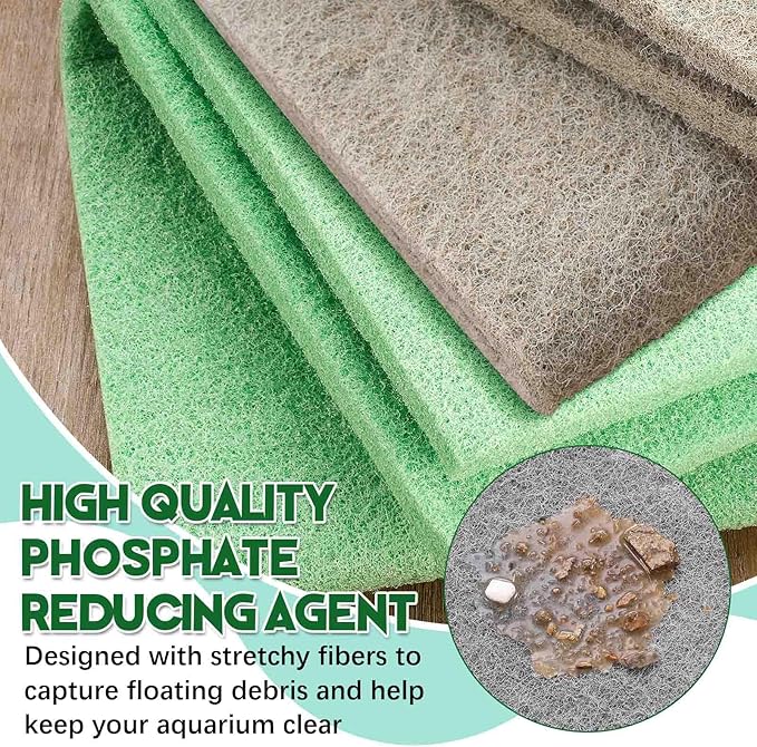 Treela 3 Pcs 18 x 10 Inch Aquarium Filter Pads Ammonia Phosphate Nitrite Remover Reducer Filter Pads Cut-to-fit for Aquariums & Ponds Fish Tank Accessories (Green,Gray,Khaki)