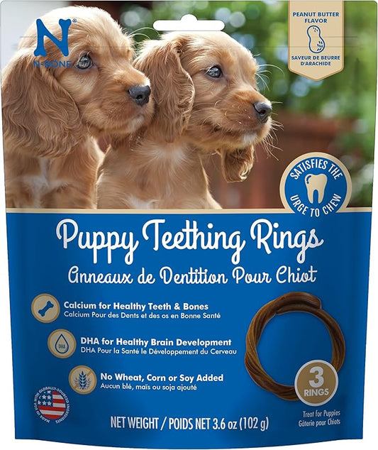 N-Bone Puppy Teething Rings Peanut Butter Flavor Dog Treat, 3 Count Bag, 3.6-oz