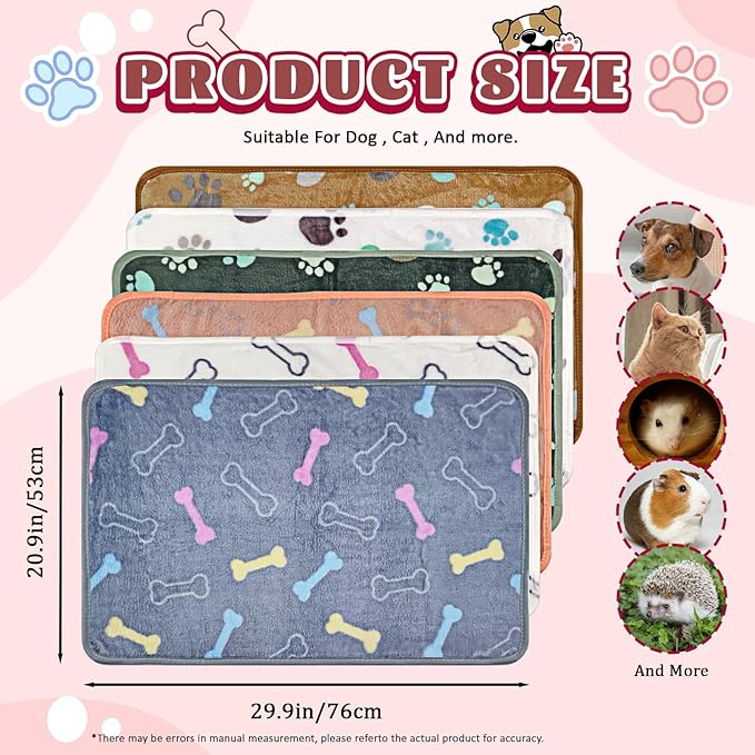 6 Pcs Washable Guinea Pig Blankets Absorbent Small Animal Fleece Bedding Waterproof Cage Liners Reusable Pet Pee Pad Sleep Mat Cover for Rabbit Rat Hamster Ferret Chinchilla Hedgehog (20"x30")