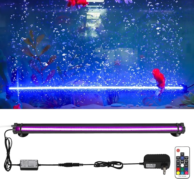 Bubbler Aquarium Fish Tank Decor: Submersible Aquarium Lighting with Oxygen Boost for Fish Lovers - Waterproof RGB Light Bar Bubble Wall for 30-35 Inch Saltwater Freshwater Fishes Tanks