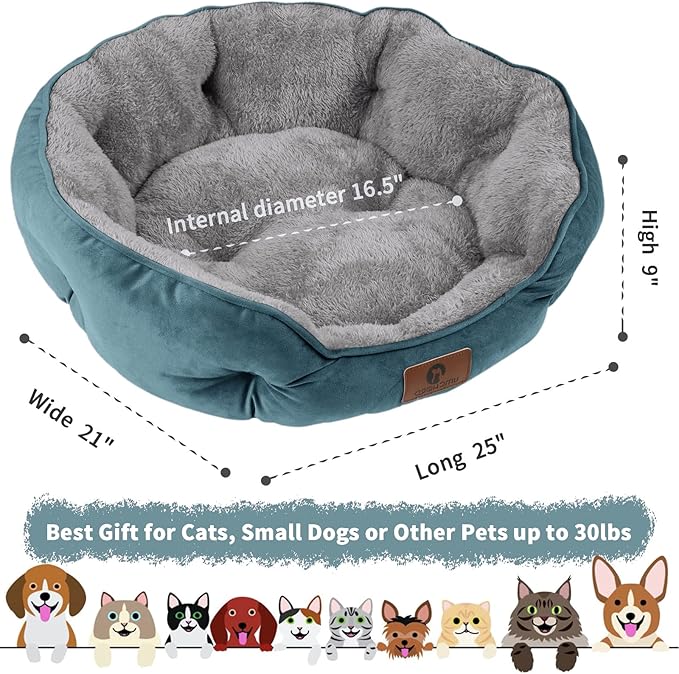 Asvin Medium Dog Bed for Medium Dogs, Cat Beds for Indoor Cats, Pet Bed for Puppy and Kitty, Extra Soft & Machine Washable with Anti-Slip & Water-Resistant Oxford Bottom, Teal, 25 inches