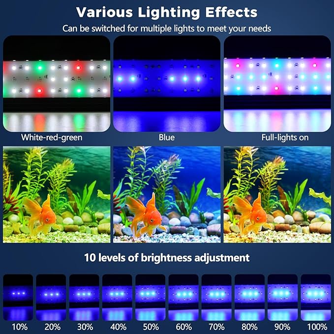 Tatub 19W LED Aquarium Light for 30"-36" Fish Tank, Full Spectrum Fish Tank Light with White Blue Red Green LEDs, 10 Levels of Brightness，Timer Auto On/Off