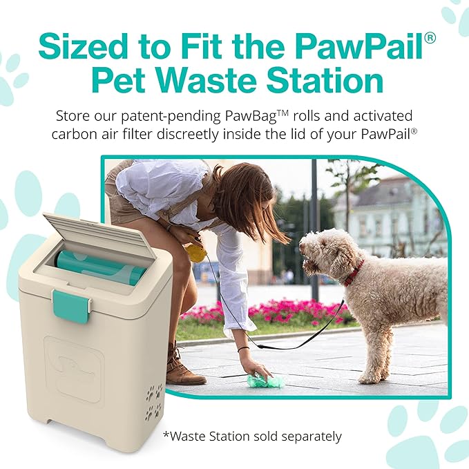 PawPail Dog Poop Bags and Air Filter Duo, Leakproof & Durable Poop Bags for Trash Can, with 1 Activated Carbon Filter - Pooper Scooper Dog Products, Dog Accessories | 1 Roll of 150 XL Size Bags