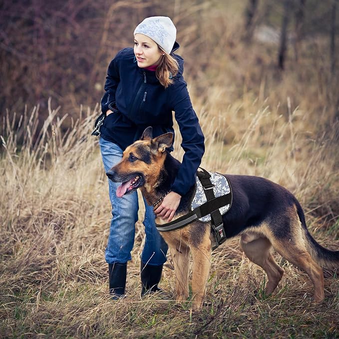 Dogline Dog Harness, Reflective No-Pull Adjustable Vest with Handle for Walking, Training, Breathable, No - Choke Harness for Small, Medium or Large Dogs Room for Patches Girth 33"-46" in Urban Camo