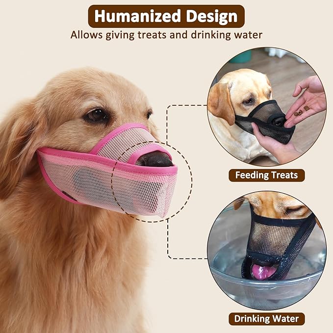 Crazy Felix Nylon Dog Muzzle for Small Medium Large Dogs Poodle Labrador Golden Retriever Doberman, Air Mesh Breathable and Drinkable Pet Mouth Guard for Anti-Biting Chewing Scavenging(L, Pink)