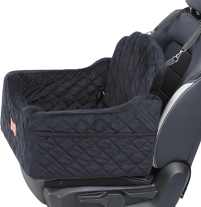 Dog Car Seat for Small Dogs Under 30lbs, Detachable Washable Pet Booster Seat with Safety Belt & Storage Pockets, Travel Car Bed, Black