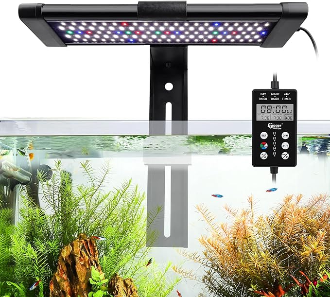 hygger Clip On Custom LED Aquarium Light, Daylight-Moonlight & 24/7 Mode, Adjustable Brightness 8 Colors Full Spectrum Fish Tank Light For 18-24 Inches Freshwater Planted Tank Auto On Off Ramp Up Down