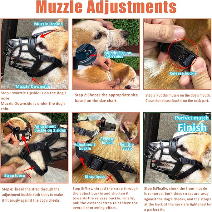 Dog Muzzle – Lightweight Breathable Basket Muzzle, Anti-Biting & Chewing, Adjustable Fit for Small, Medium & Large Dogs(Size 4)