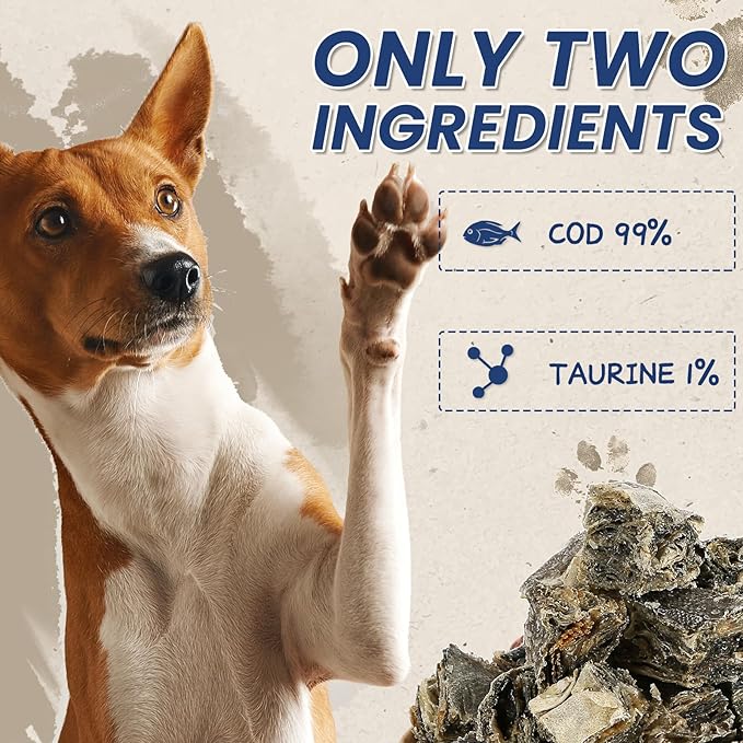 Cod Skin Cubes Dog Treat, Chew Fish Skins Rolls w/Taurine, One-Ingredient Grain Free Healthy Dog Treat, Rich in Omega3, 8 oz